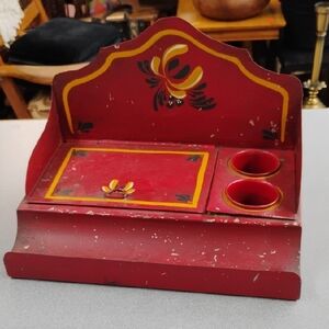 Vintage Hand Painted Metal Desk Organizer/Ink Well